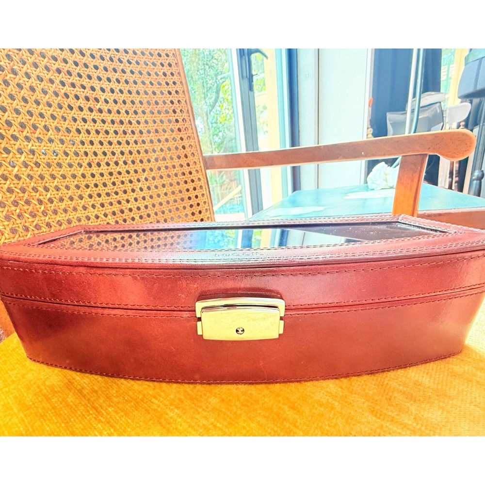 Fossil Cherry Red Leather Glass Top‎ Watch Display Case Jewelry Storage Box